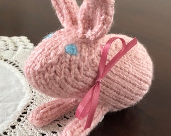 Hand Knitted Pink Bunny Rabbit Plush Christmas Present Baby Room Decor Birthday Present Pink Rabbit Stuffed Animal Gift For Her CatDKnits