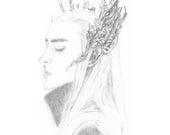 Thranduil Drawing Lee Pace As Elvenking Portrait The Hobbit Art Lord of The Rings Hand Drawn Art 8.5" x 11" Print Christmas Gift CatDKnits