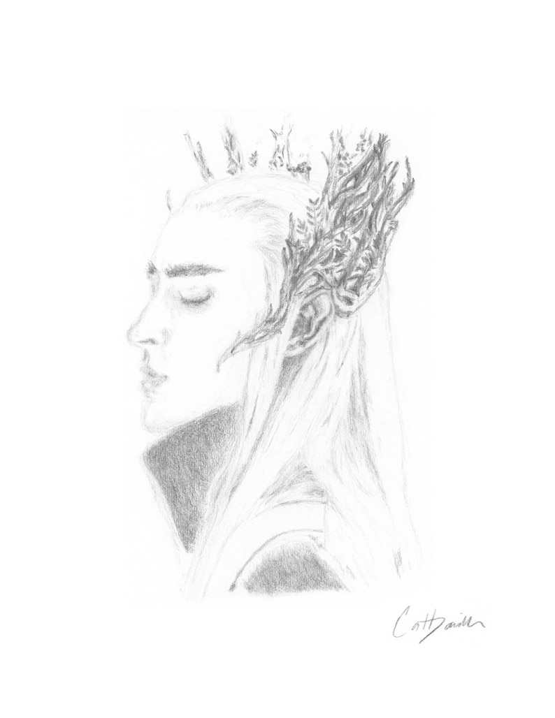 Thranduil Drawing Elvenking Portrait Lee Pace The Hobbit Art Lord of The Rings Hand Drawn Art 8.5 x 11 Print Christmas Gift CatDKnits