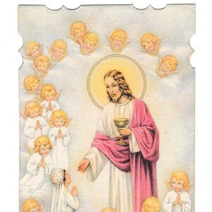 Vintage Erstkommunion Heilige Karte | Kommunion Solemnelle 1939 | Gedruckt in Italien | Vintage katholische Ephemera