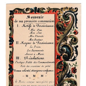 Estampilla Antigua con Decoraciones Pintadas a Mano - Primera Comunión - "Souvenir de Ma Première Communion" - Francia, 1842