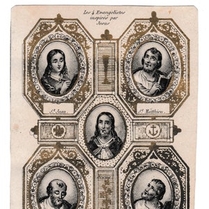 Gesù e i quattro evangelisti - Matteo, Marco, Luca e Giovanni - Antica immagine sacra francese - Parigi, presso Pintard éditeur, circa 1850