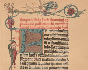 1894 Facsimile of Gutenberg's 42-Line Latin Bible (1455) Incunable Original Antique Lithograph Biblia Sacra Vulgata Preface of Saint Jerome
