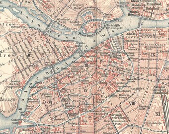 1885 Saint Petersburg City Plan Russia Original Antique Color Lithograph Print Map Eastern Europe