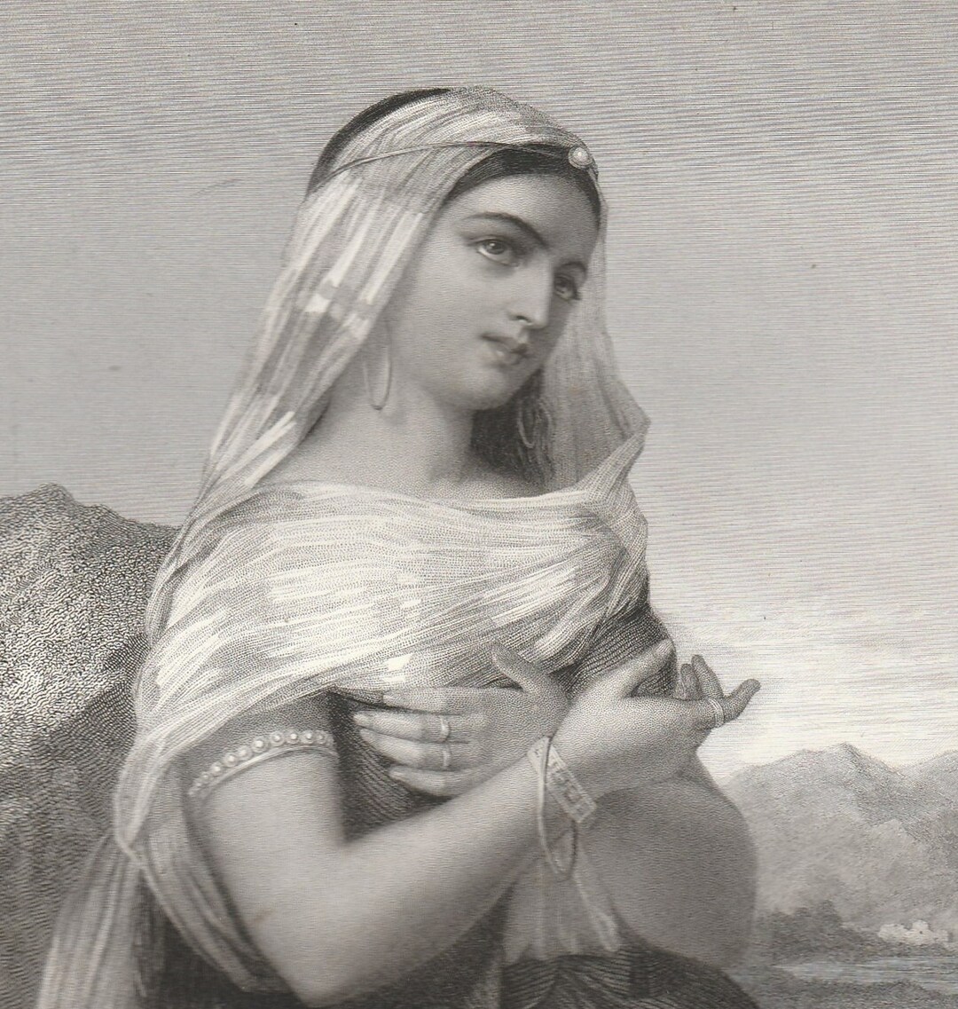 Yefta 1847 Jephthah's Daughter (book of Judges) Antique Steel Engraving ...