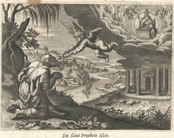 Biblia de 1674 El profeta Isaías Grabado original en cobre Impresión antigua del siglo XVII