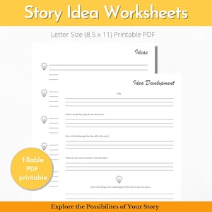Story Idea Worksheets | Idea List | Novel Writing Worksheet | Novel Planner