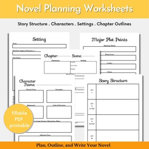 Novel Writing Worksheets/ Writing Planner/Novel Planner Printable/ Printable Workbook/ Writing Guide/Writing Template/Character Sheet