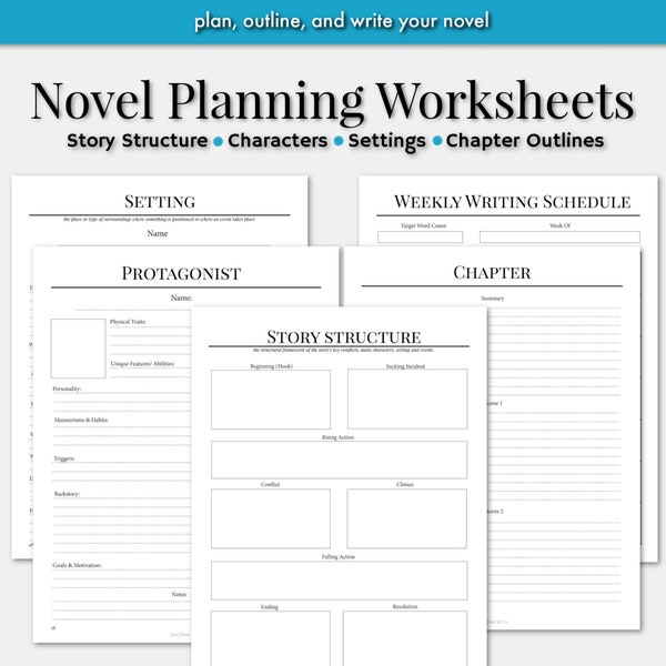 Novel Planning Worksheets | Nanowrimo 30 Day Novel Worksheets| Writing Planner| Novel Planner