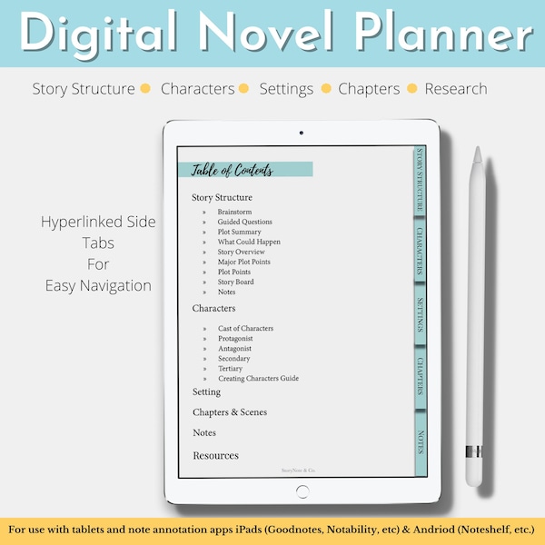 Digital Novel Planning Workbook | Goodnotes Writing Planner | Novel Worksheets | Writing Template