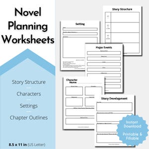 Printable Novel Writing Worksheets| PDF Fillable Novel Planner| Novel Planner Printable| Story Planner