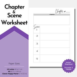 Chapter Scene Planning Worksheet| Novel Writing Worksheet | Novel Planner Printable|