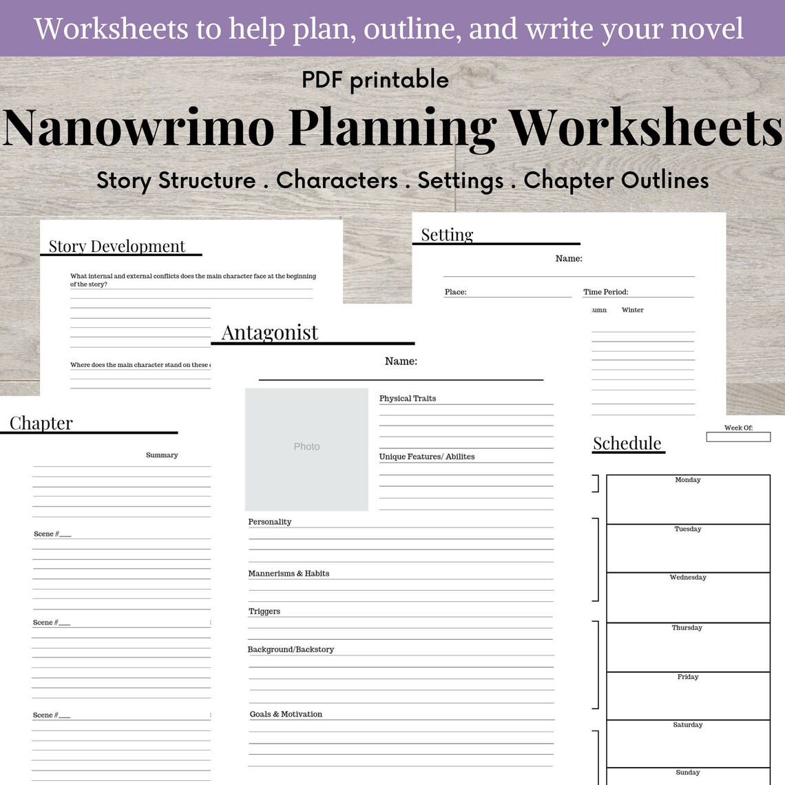 Nanowrimo 30 Day Novel Worksheets Writing Planner Novel | Etsy