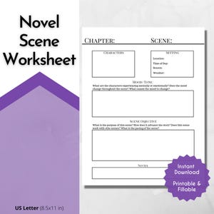 Chapter Scene Planning Worksheet| Novel Writing Worksheet | Novel Planner Printable| Writing Planner| Novel Workbook| Novel Worksheets|