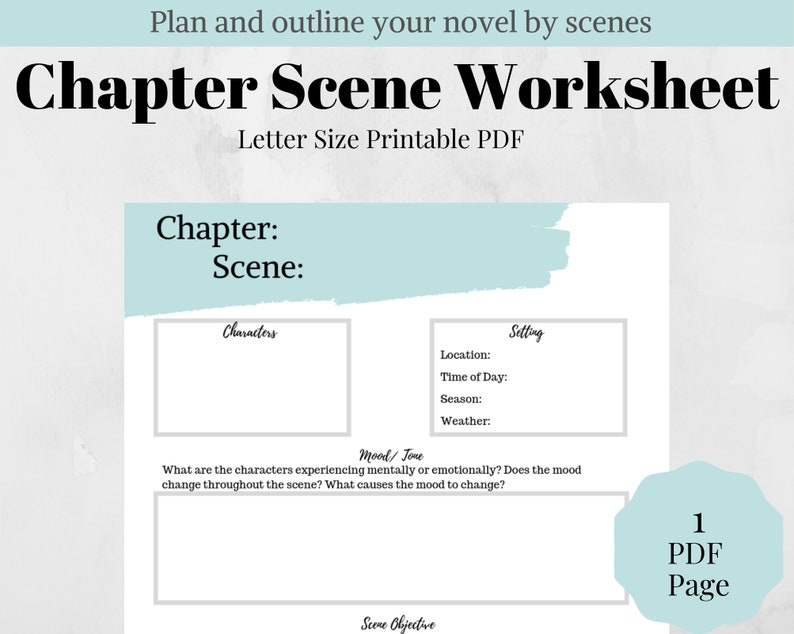 Chapter Scene Planning Worksheet Novel Writing Worksheet | Etsy