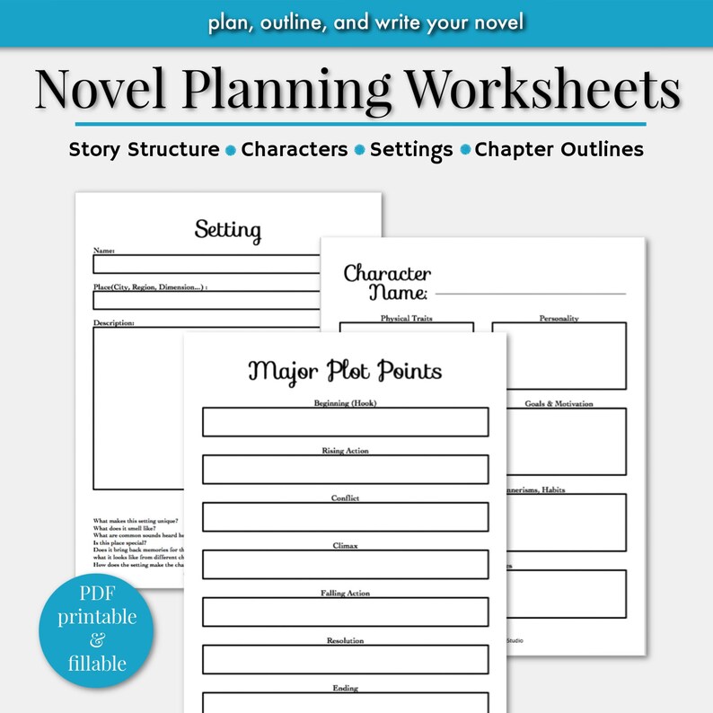 Novel Writing Worksheets Writing Planner Novel Planner Etsy
