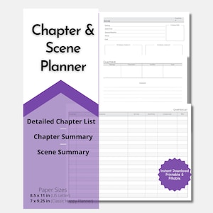Planificador de capítulos y escenas de novela: Esquemas de la historia (PDF imprimible y rellenable)
