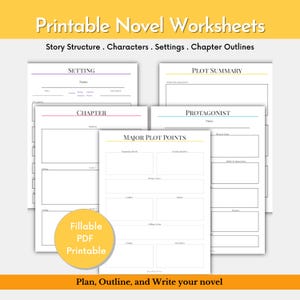 Planificador de escritura de novelas: Hojas de trabajo para el desarrollo de la historia (PDF imprimible)