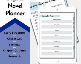 Werkboek digitale roman / schrijfplanner / Goodnotes-planner / Nanowrimo / schrijfgids / nieuwe werkbladen / schrijfsjabloon