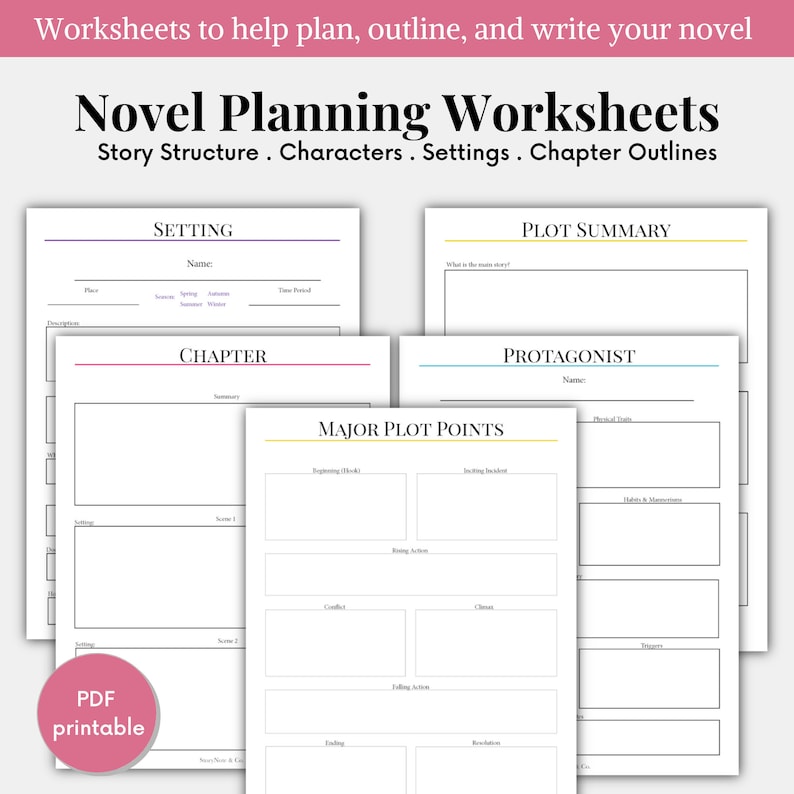 Novel Writing Worksheets Writing Planner Novel Planner Etsy