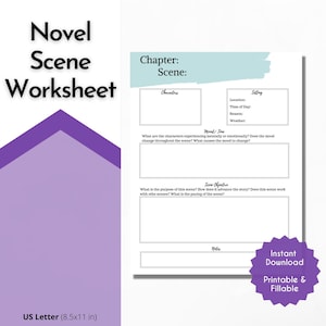 Chapter Scene Planning Worksheet| Novel Writing Worksheet | Novel Planner Printable| Writing Planner| Novel Workbook| Novel Worksheets|