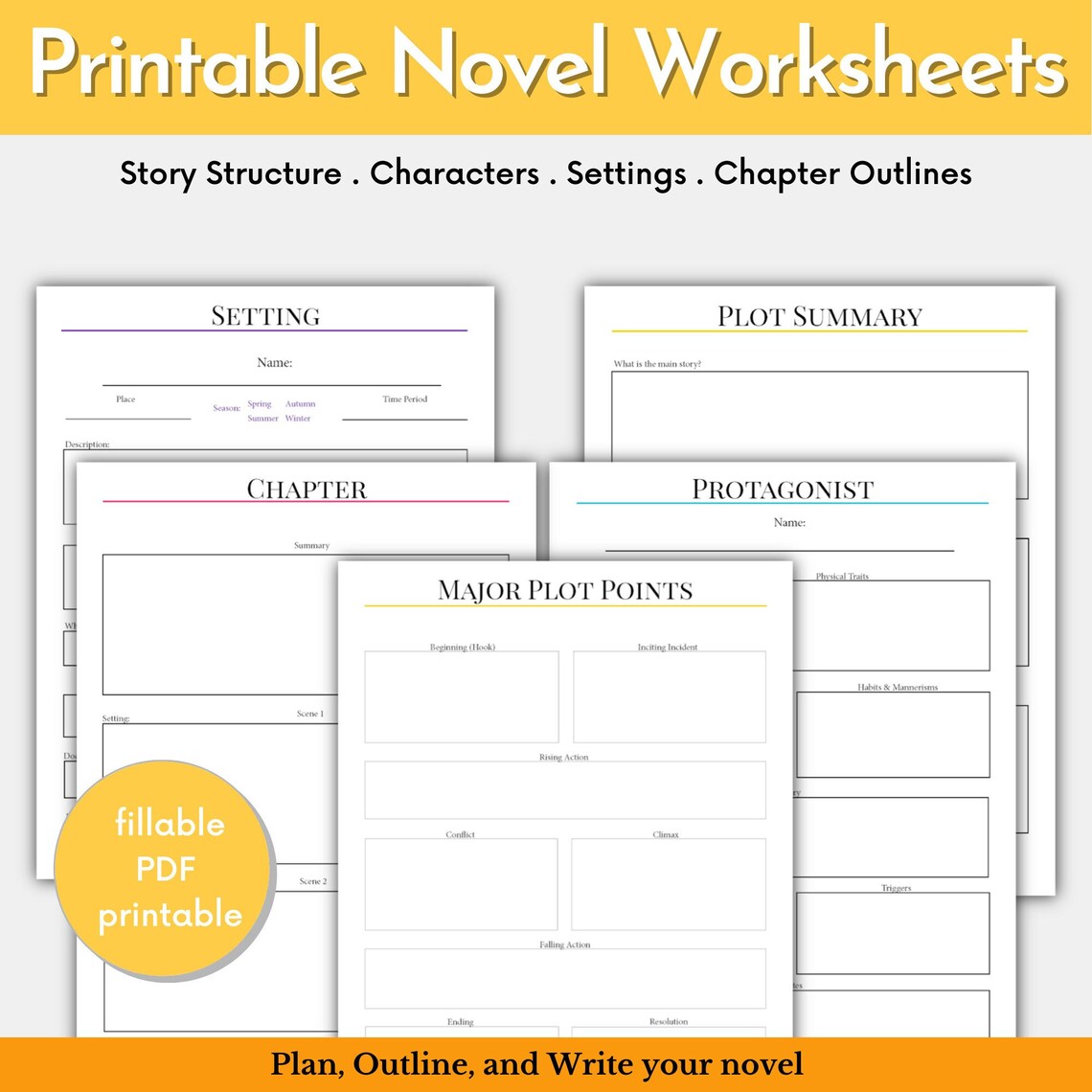 Novel Writing Worksheets | Writing Planner | Novel Planner Printable ...