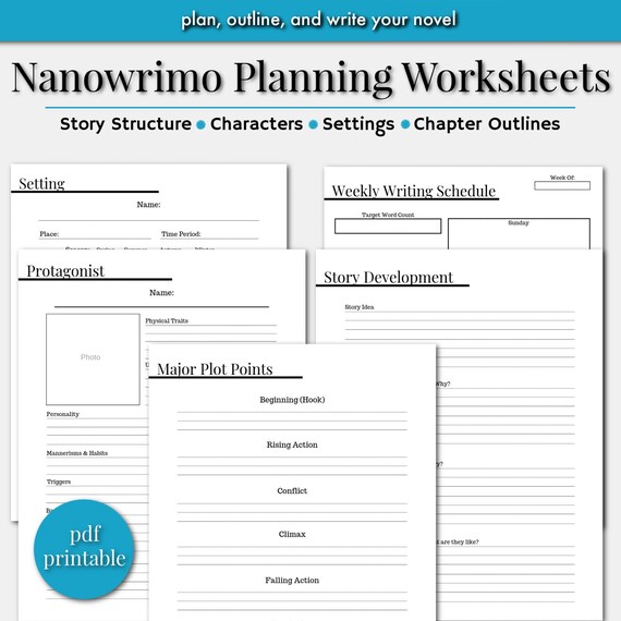 Nanowrimo 30 Day Novel Worksheets Writing Planner Novel | Etsy