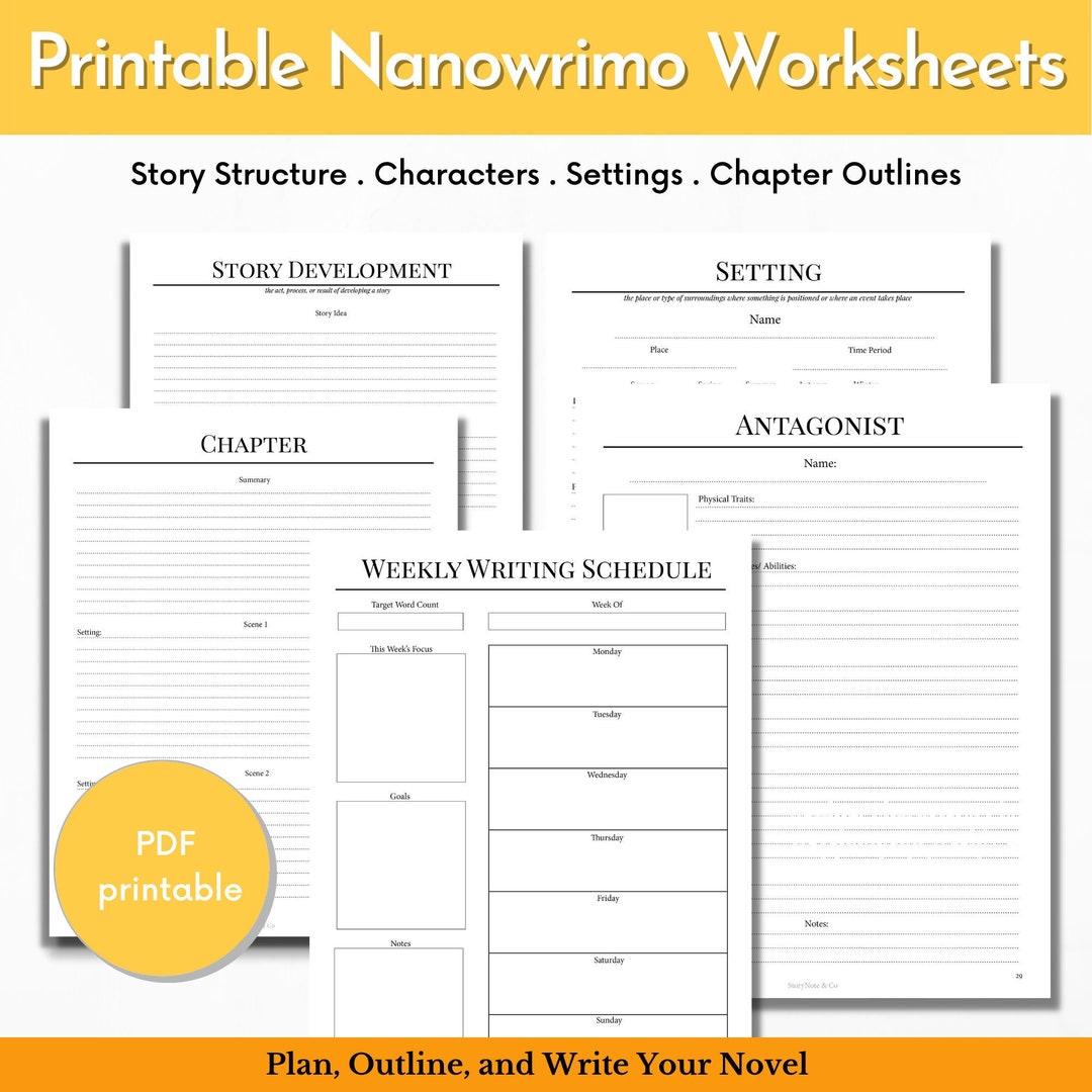 Nanowrimo 30 Day Novel Worksheets Writing Planner Novel - Etsy