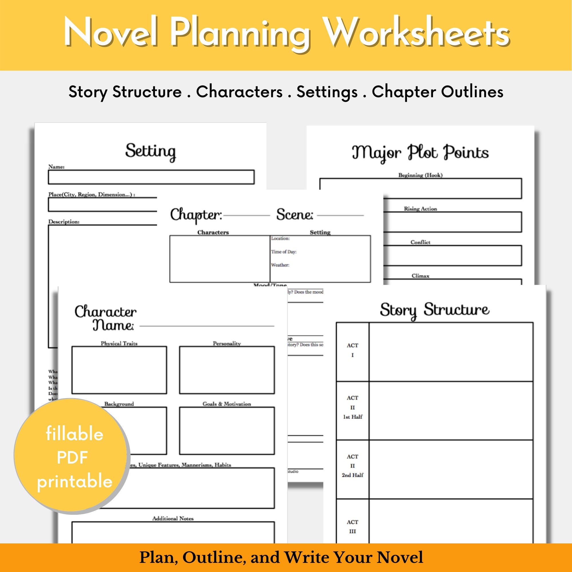Novel Writing Worksheets/ Writing Planner/novel Planner - Etsy