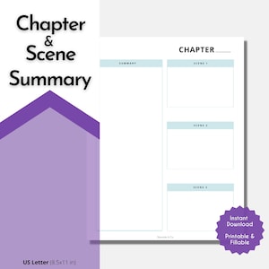 Chapter & Scene Summary Novel Worksheet | Novel Outline Worksheet