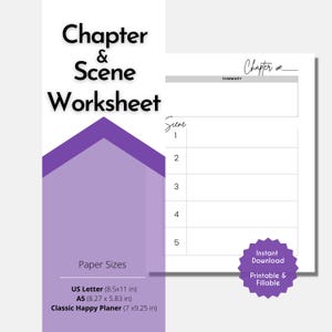 Hoja de trabajo para la planificación de escenas de capítulos: Escritura de novelas imprimible (PDF)