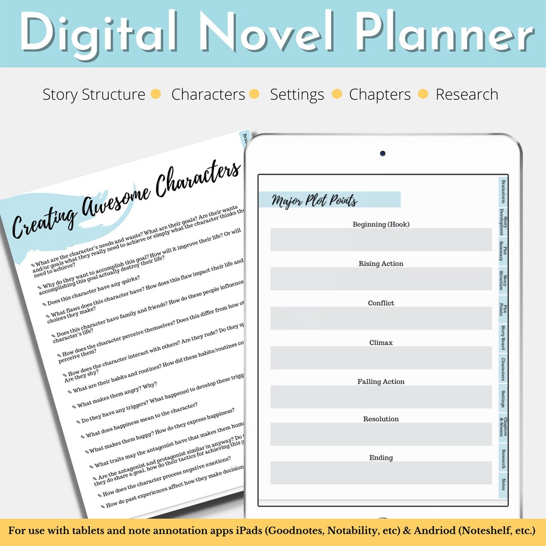Digital Novel Planning Workbook/ Writing Planner/ Goodnotes Planner