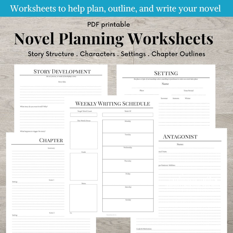 Novel Planning Worksheets Nanowrimo 30 Day Novel Worksheets | Etsy