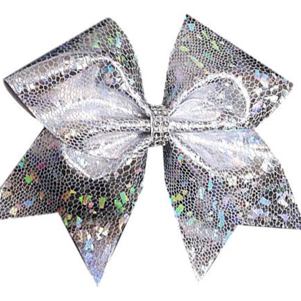 Silver Holographic Cheer Bow