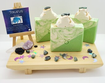 Jabón en barra del signo zodiacal Tauro / Jabón de lujo con aromas naturales / Regalo para Tauro / Jabón astrológico / Jabón artesanal inspirado en cristales / Regalo de cumpleaños para abril y mayo