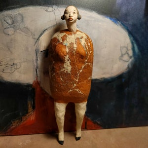 Woman in orange /Ceramic Unique Hanging Sculpture/ Female Figure