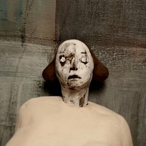 Woman, Nude, Hanging/ Ceramic Colorful Unique Sculpture/ White Body