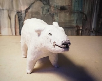 Small White Dog III / Unique Animal Ceramic Sculpture