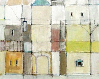 Colored houses II / Acrylic Painting/ Original Painting/ 35 cm x 35 cm/ 13,7 x 13,7 in