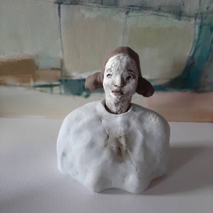Small Female Bust with two buns/ Woman/ Unique Ceramic Sculpture