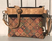 Cork fabric handbag, small holiday crossbody bag, vegan leather shoulderbag, gift for her, handmade sustainable purse, unique cork fabric