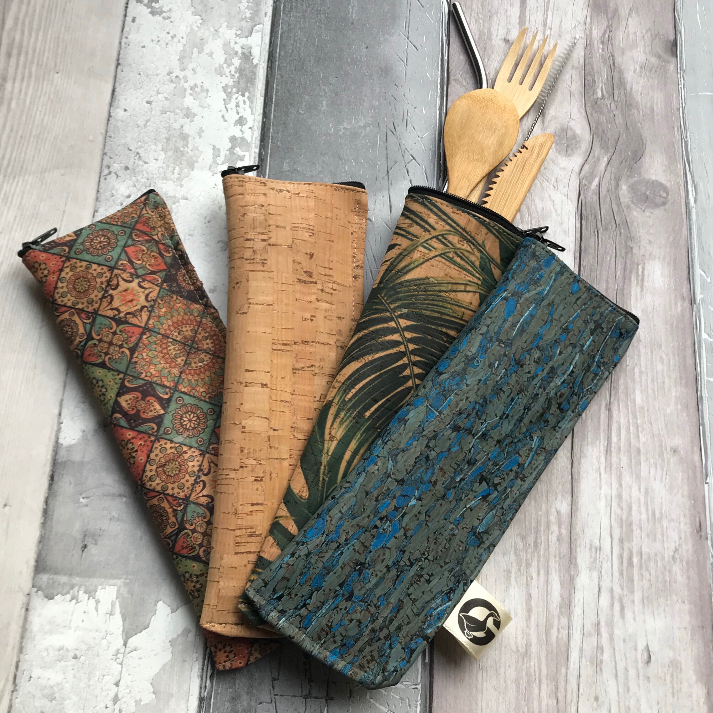 Reusable Cutlery Pouch with Zip Cork Cutlery Case Bamboo Etsy