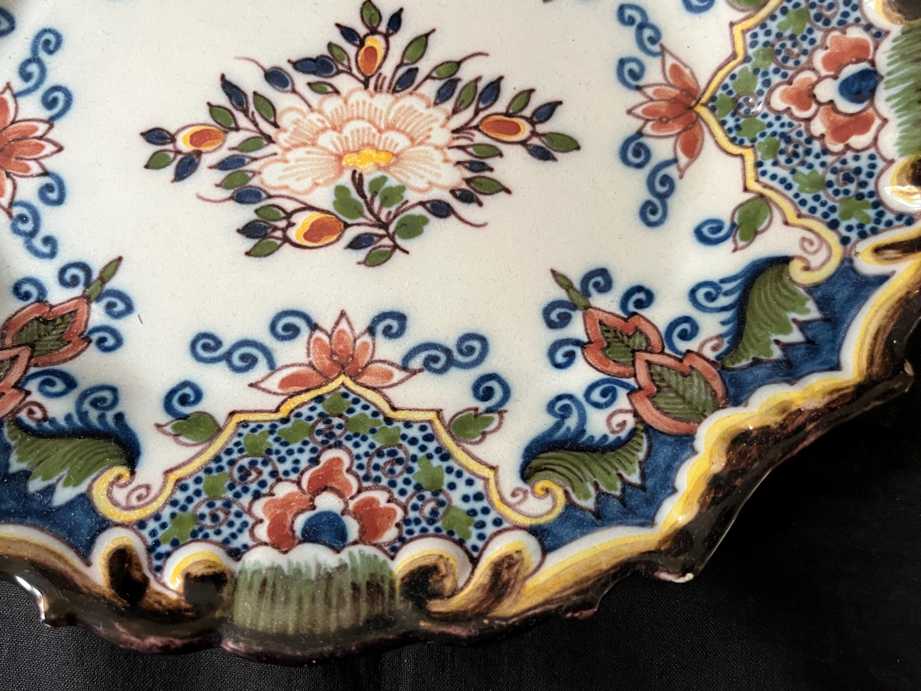Antique Dutch Tichelaar Makkum Holland Polychrome Oval Bowl