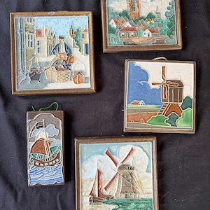 Lot of 5 Antique Dutch Royal Delft (3) and westraven  (2)  Cloisonne tiles