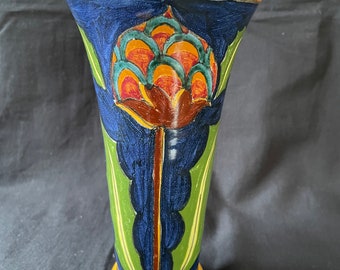 Antique Dutch Plateel Gouda artt deco vase decorated thistle. Marked bottom