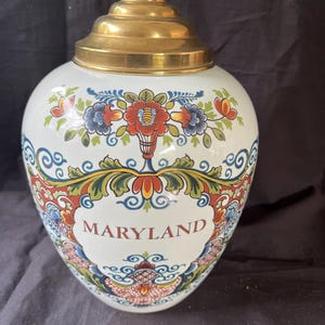 Antique DELFT  Holland large polychrome  tobacco jar.  Marked bottom