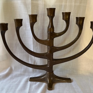 Mid-Century Michael Harjes  Brutalist Bronze large Menorah 7 arms  1960s