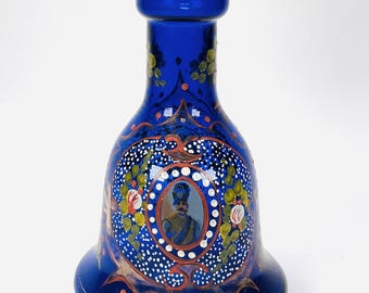 Vintage bohemian glass handpainted Hookah Base Bottle islamic king portaitT