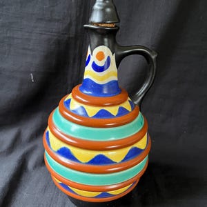 antique dutch gouda art deco plateel pitcher .Handpainted . Marked bottom