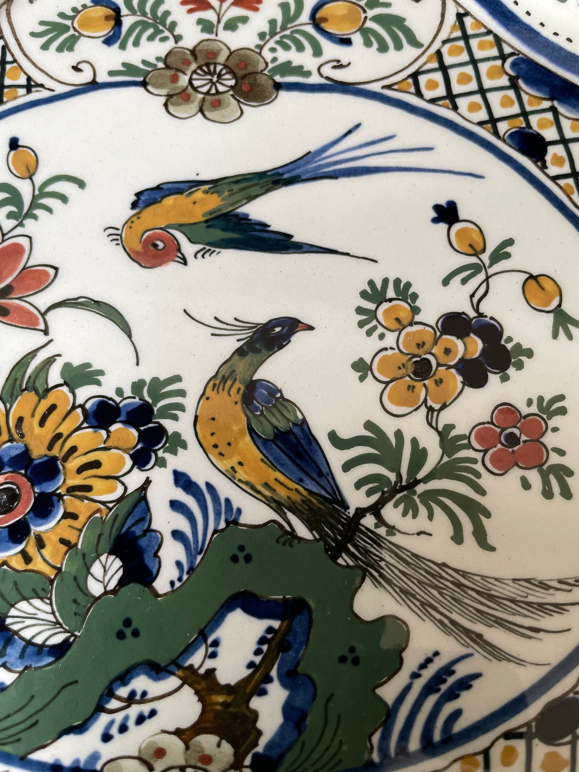 【未使用】ロイヤルデルフト 鳥と花図 飾り皿 壁掛け  Delft ロイヤルデルフト 陶磁器 フレスプレート 鳥と花の芸術 多色装飾